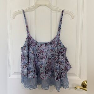 Paisley Floral Print Crop Top with Lacey Hem Size Small Boho Festival Rodeo